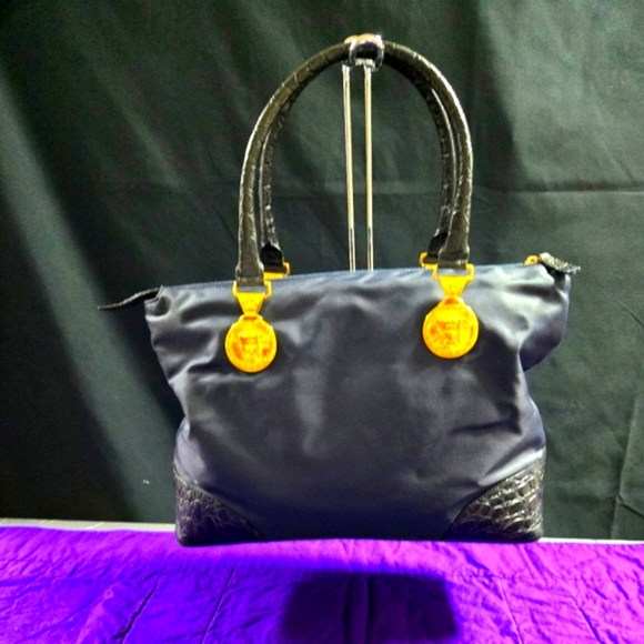 AUTHENTIC GIANNI VERSACE VINTAGE MEDUSA NYLON AND LEATHER BAG - Picture 1 of 10